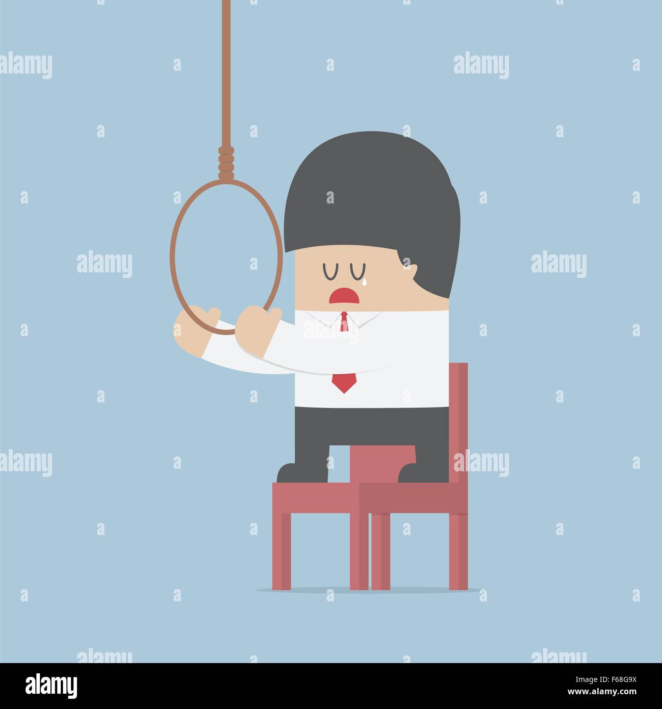 Businessman thinking to suicide with hanging rope, VECTOR, EPS10 Stock Vector
