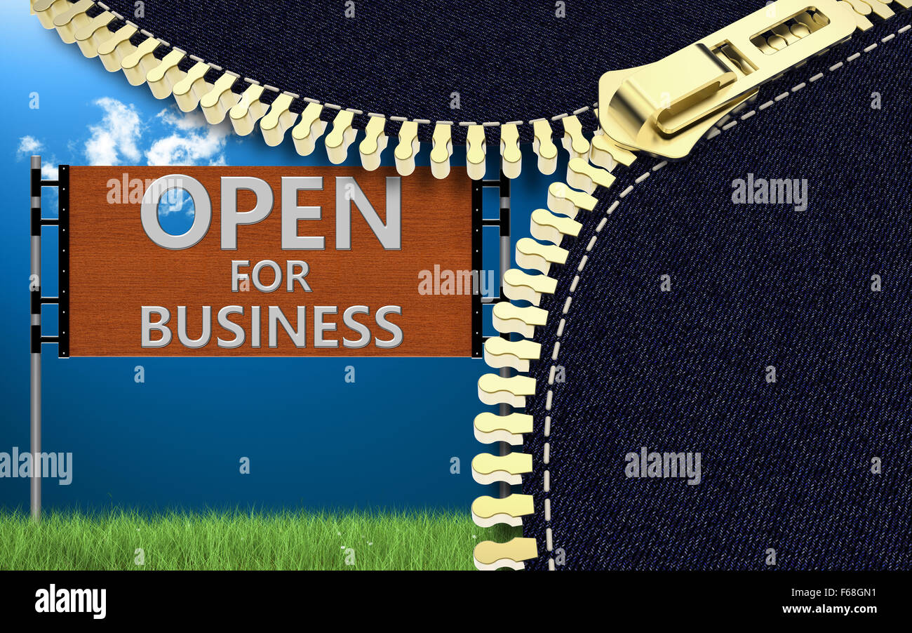 Open for business on the billboard sign Stock Photo