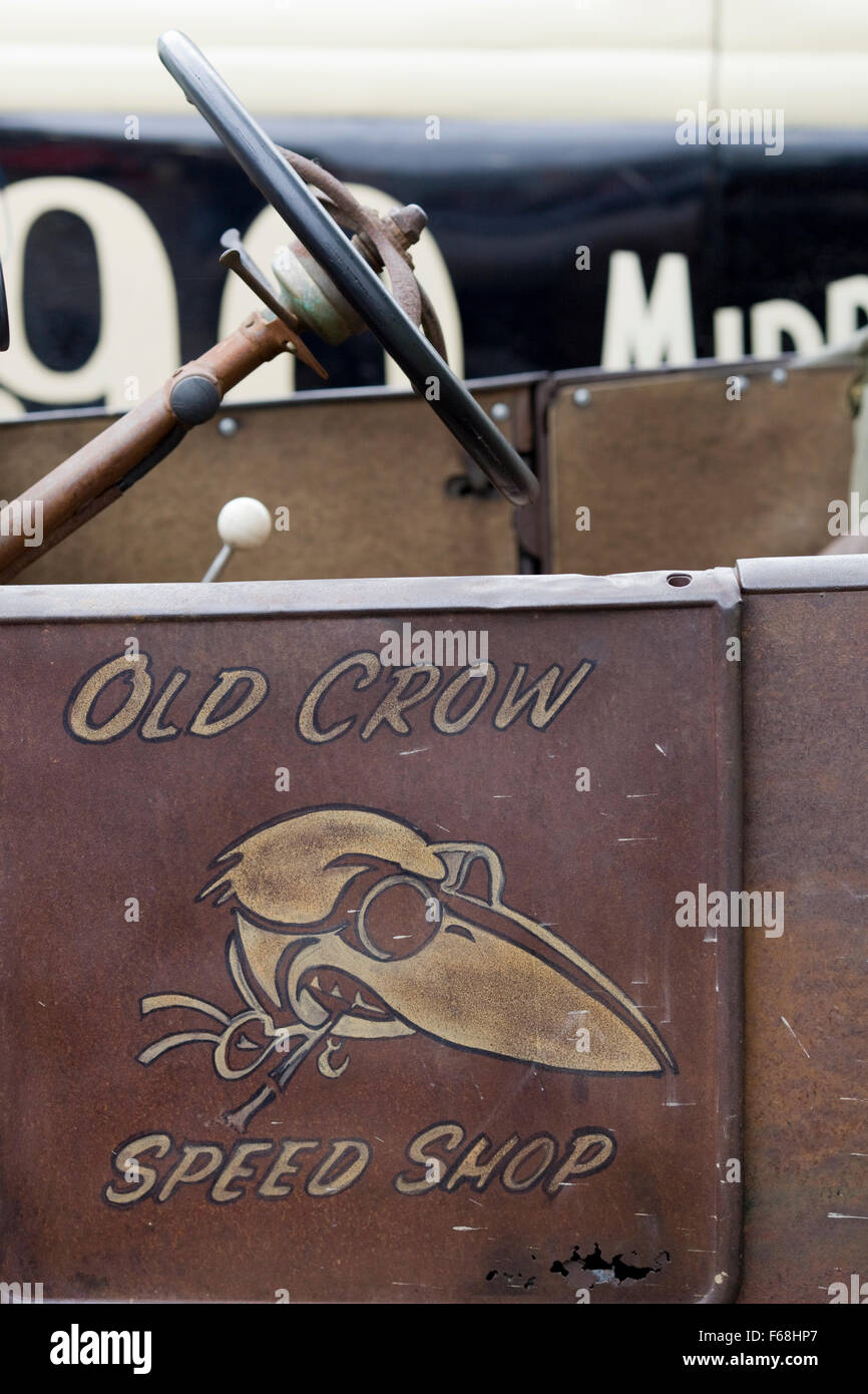Old crow speed shop on a vintage vehicle Stock Photo Alamy