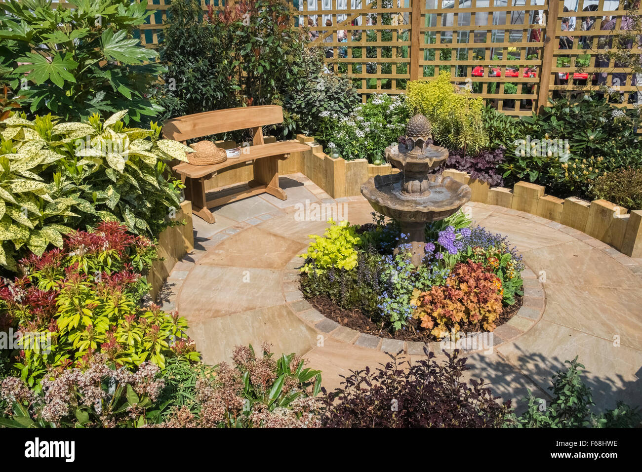 garden with seating area designed for a small space stock photo