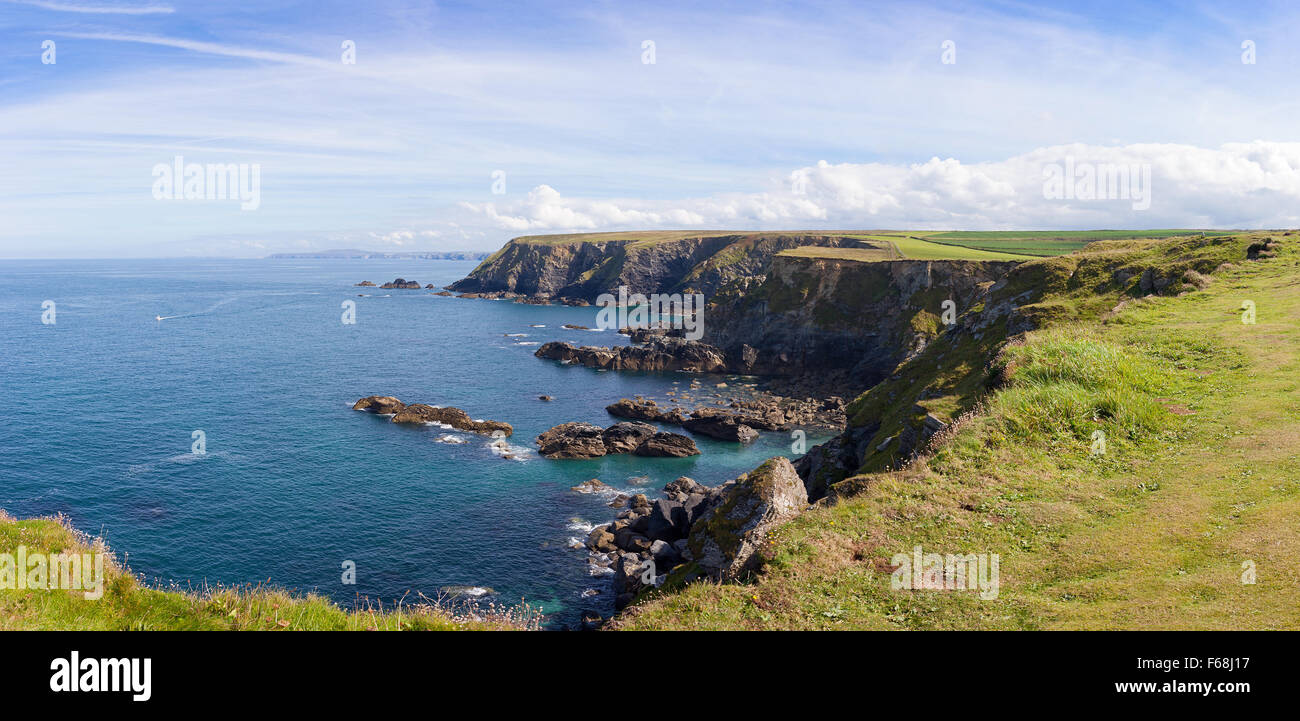 Panoramic view of Holywell Bay and beach in Cornwall, England, UK. Stock Photo