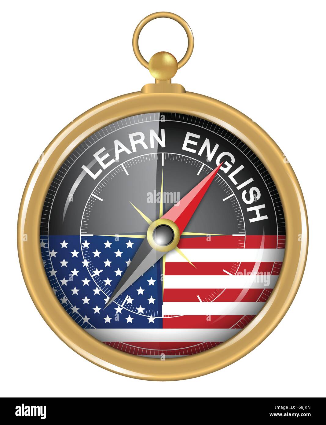 Compass and an arrow pointing to the word learn american english Stock  Vector Image & Art - Alamy