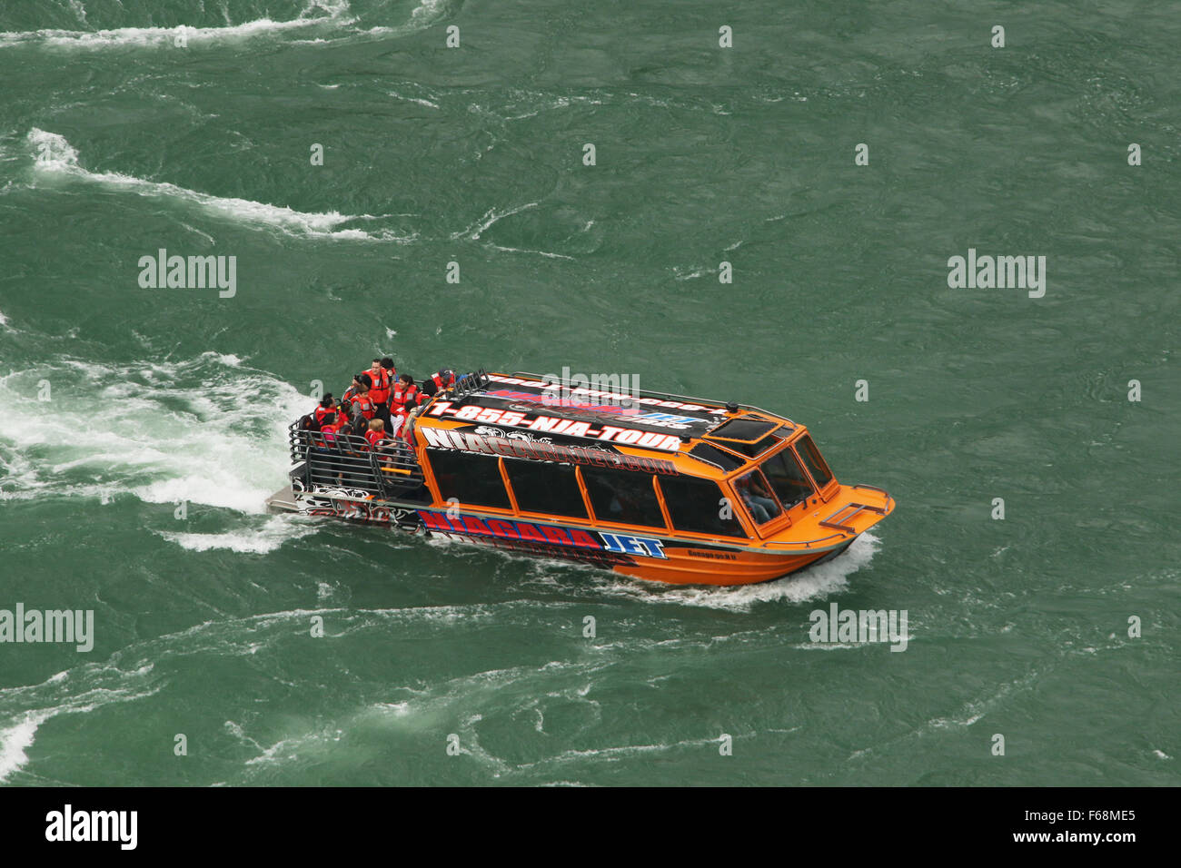 Niagara Jet Adventure Tourist Jet Boat tours the Whirlpool on the Niagara River. Niagara Parks, Ontario, Canada. Stock Photo