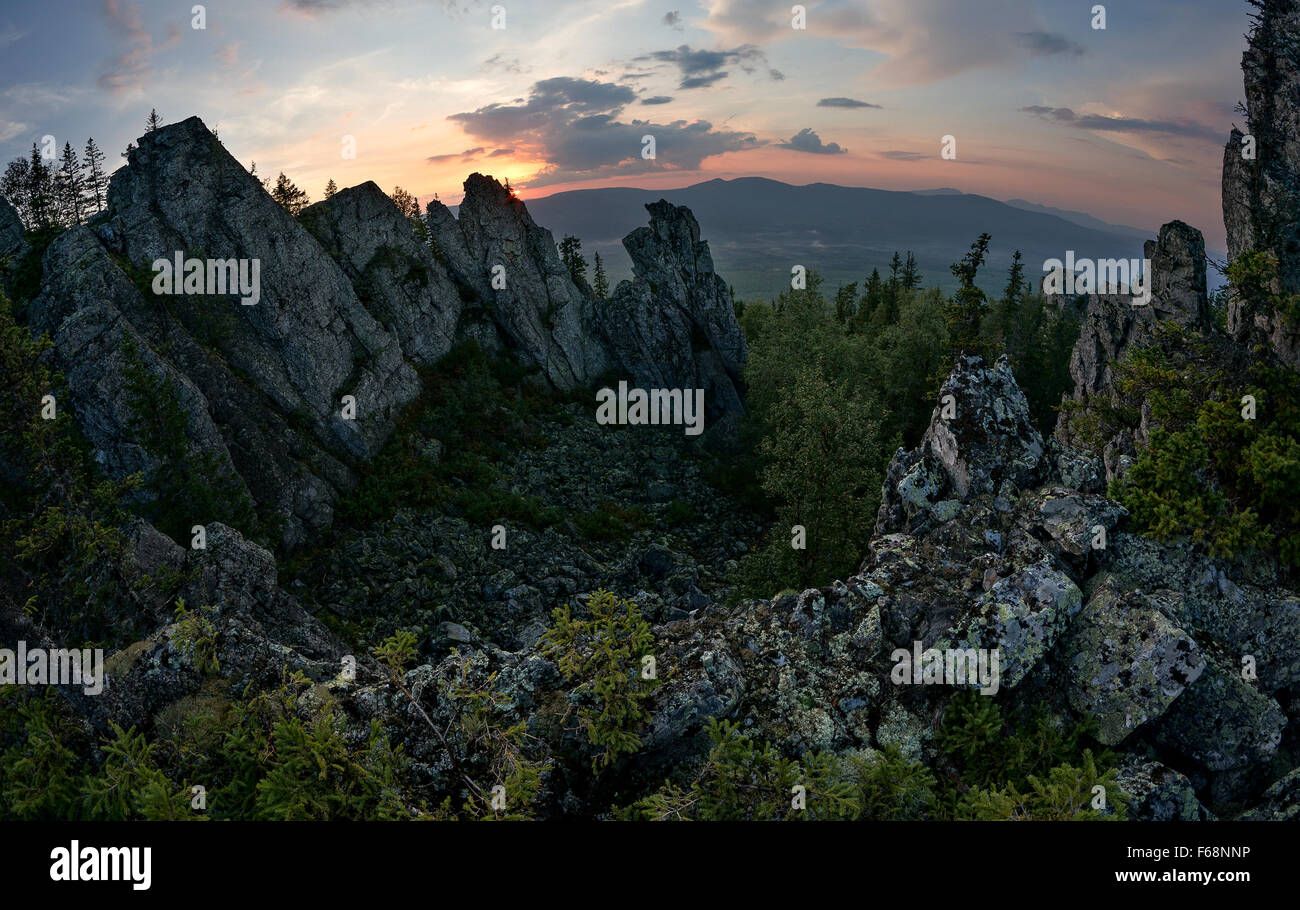 Sunset over ridge in Urals Stock Photo - Alamy