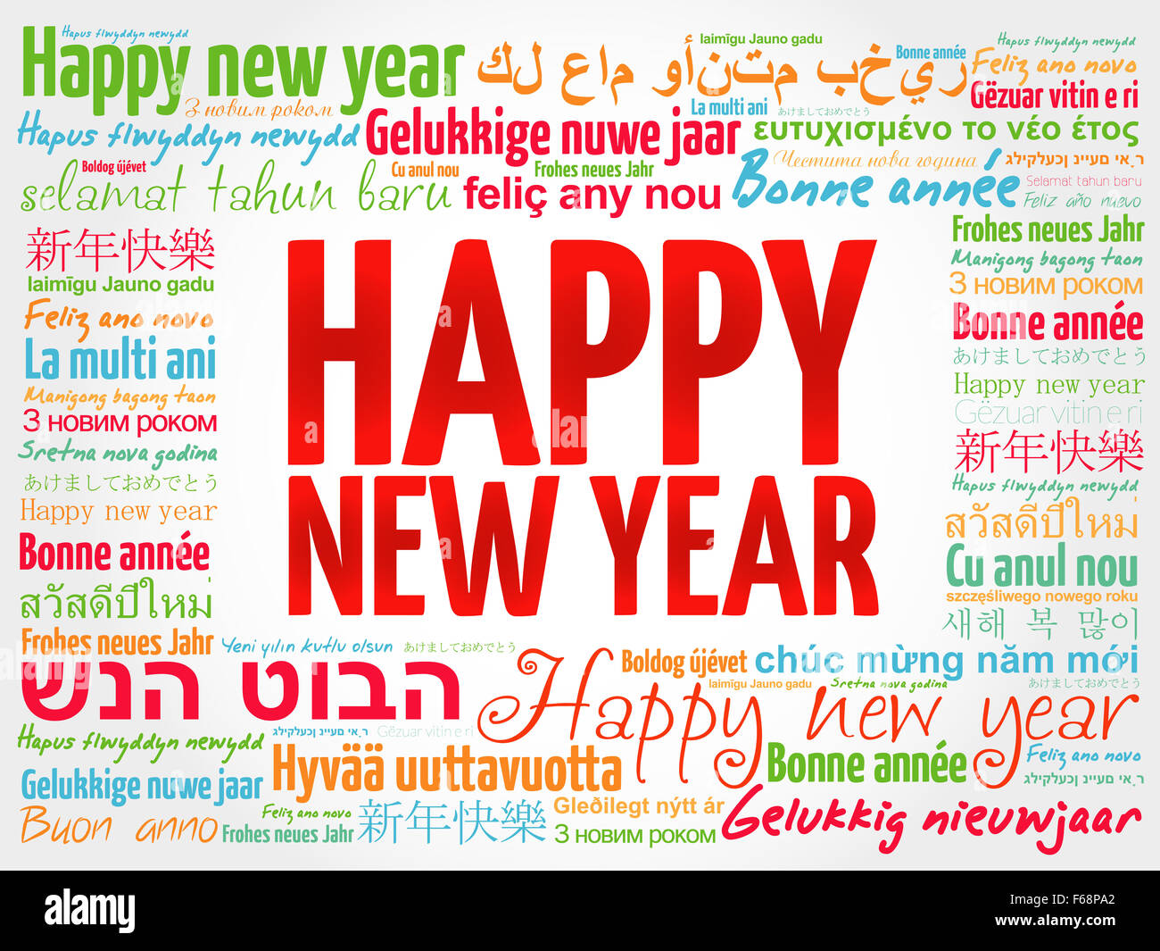 Happy New Year In Different Languages Celebration Word Cloud Greeting