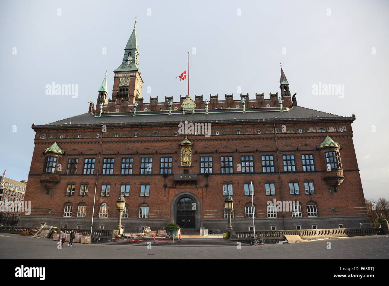 Copenhagen, Denmark. 14th November, 2015. The Danish flag is flown at half mast on public buildings and around the city as a mark of respect for those involved in the Paris attacks in France. Credit:  Simon Newbury/Alamy Live News Stock Photo