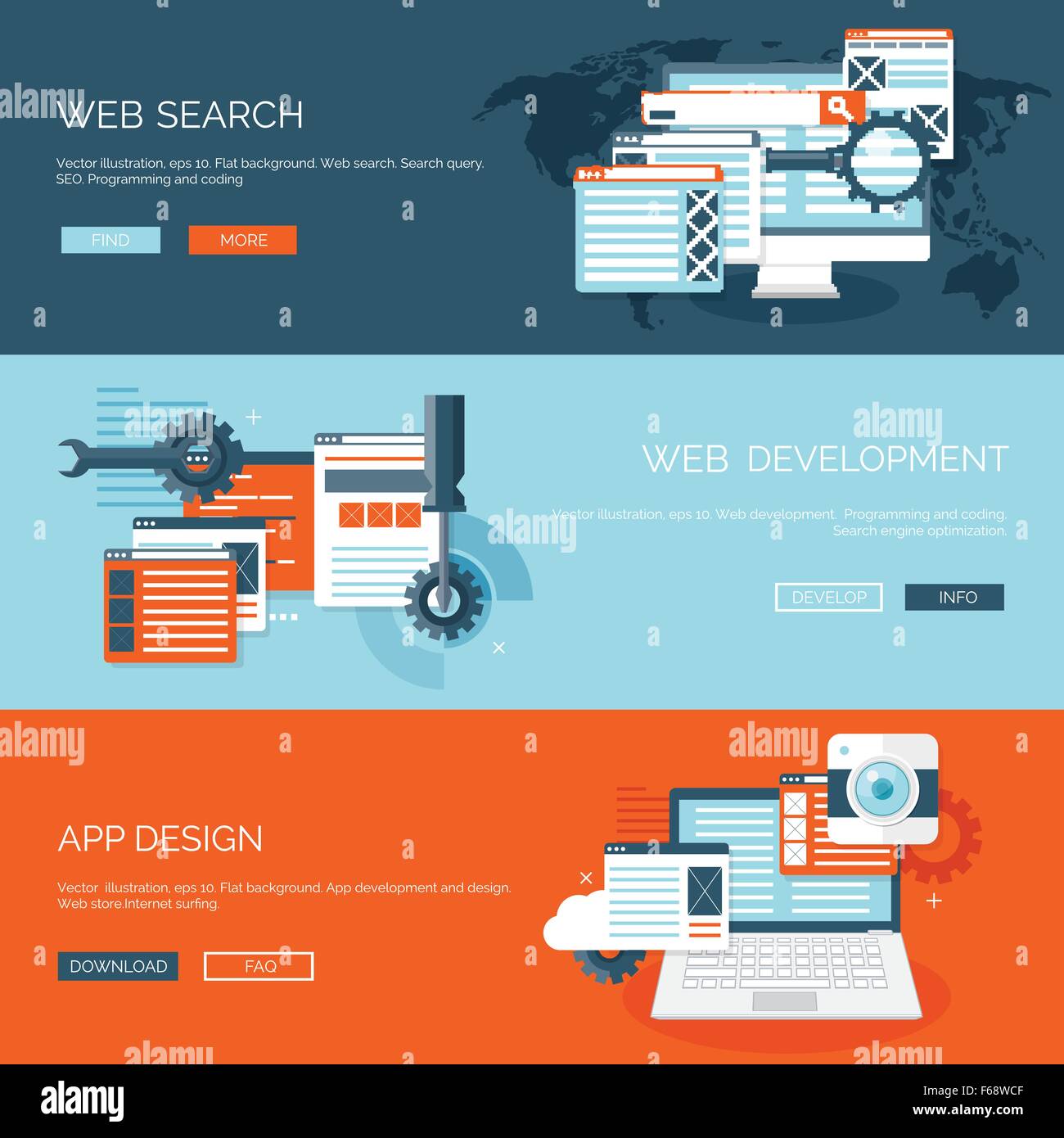 Vector illustration. Flat background. Coding, programming. SEO. Search ...