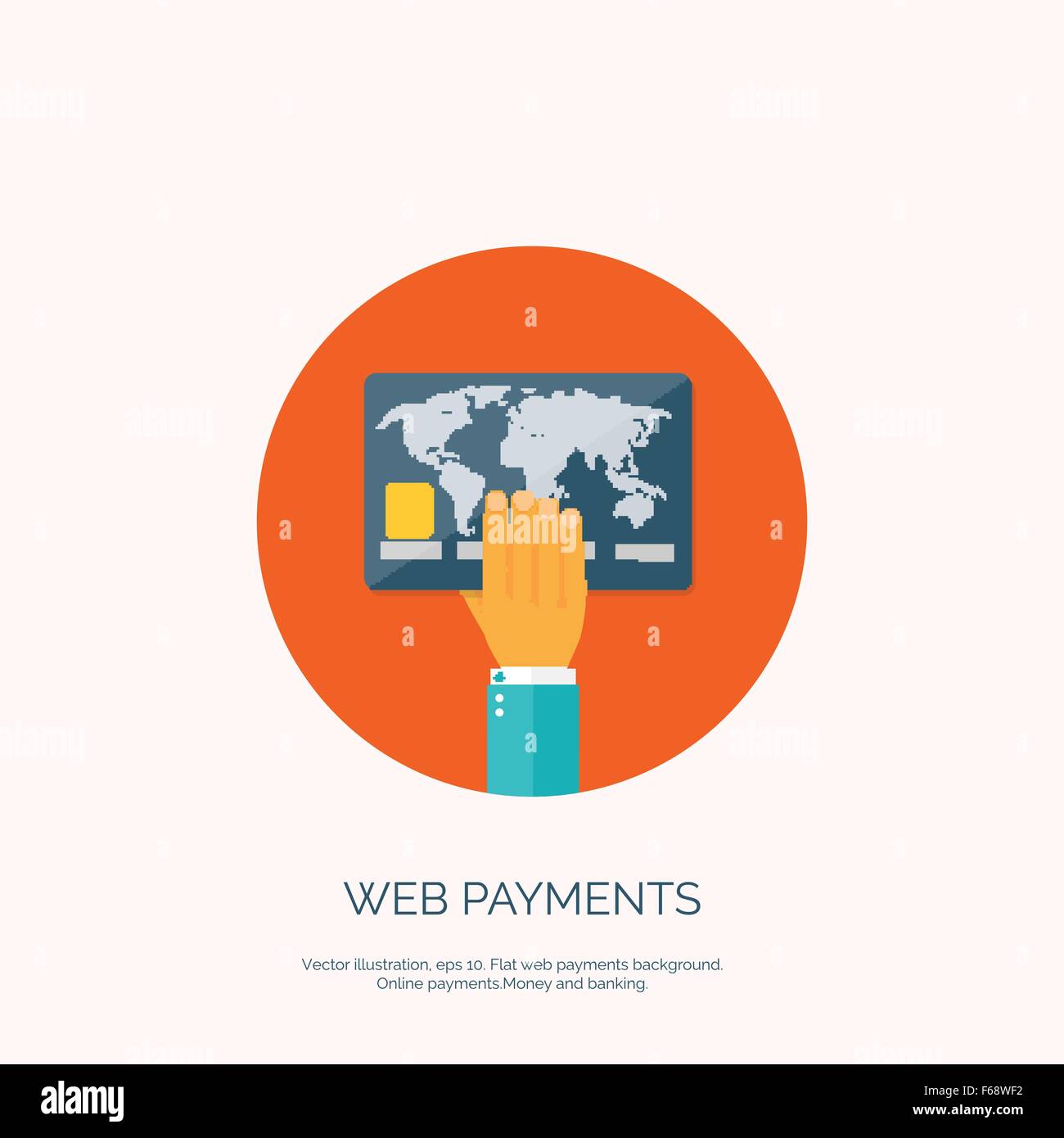 Vector illustration. Flat background, bank card. Online banking ...