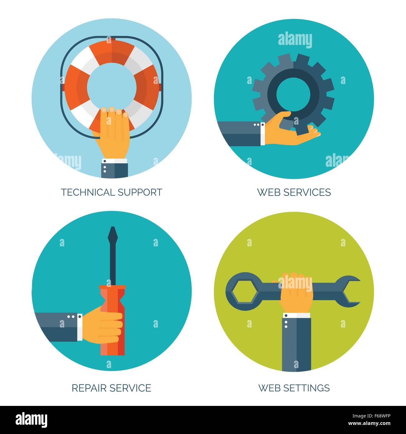 Vector illustration. Flat background with , lifebuoy , tools. Technical