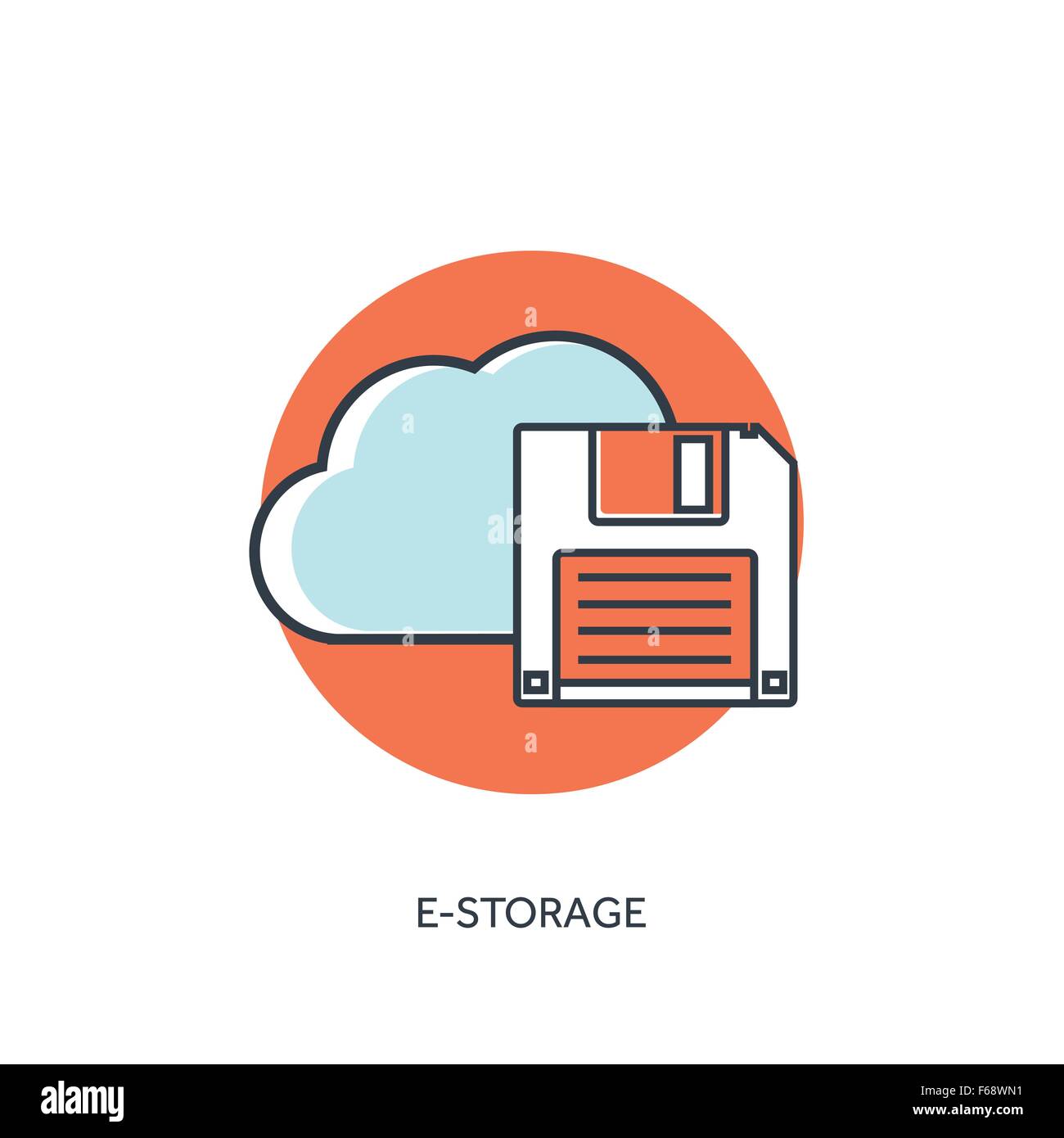 Flat lined cloud computing icon. Data storage. Stock Vector