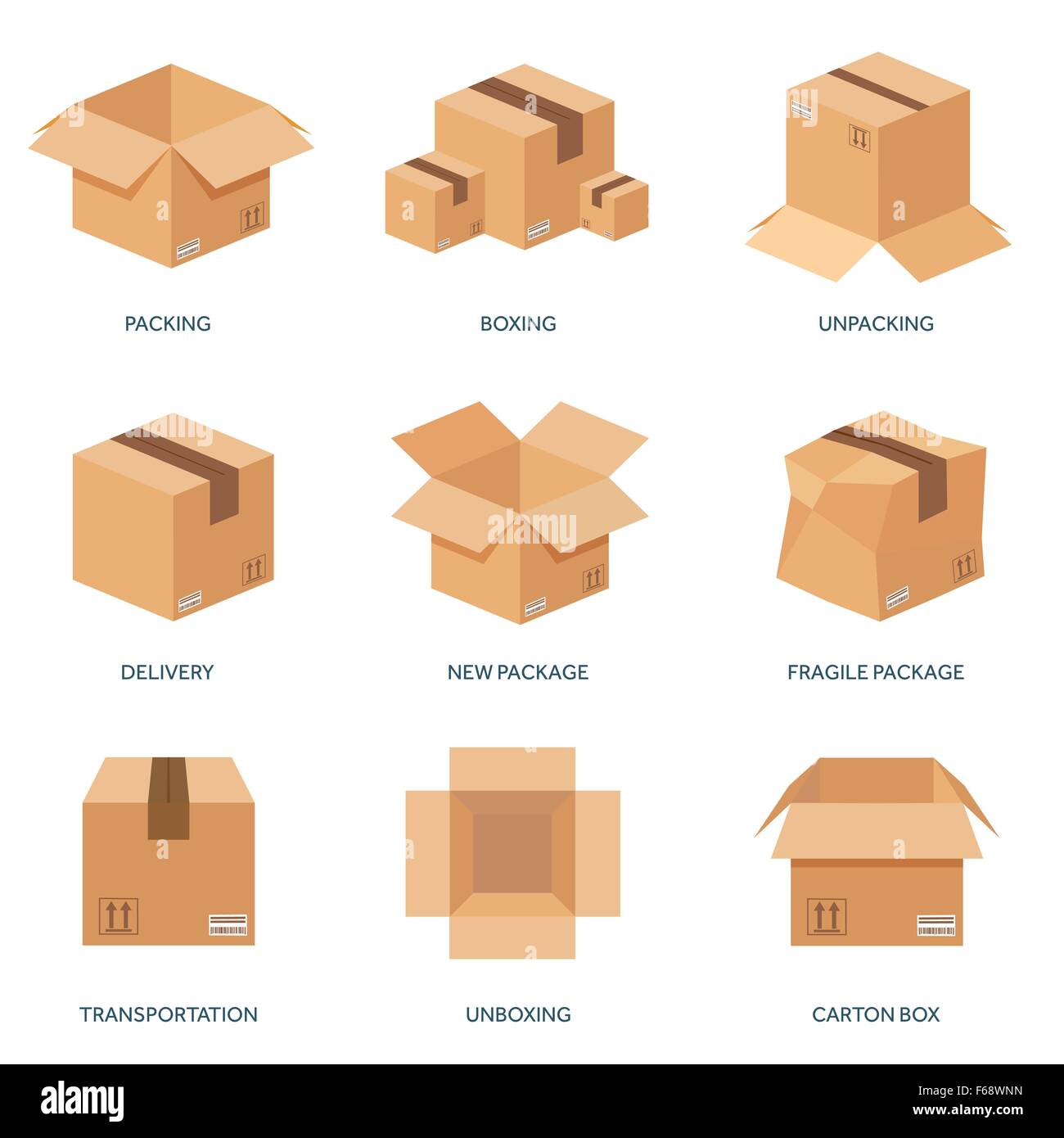 Vector illustration. Flat carton box. Transport, packaging