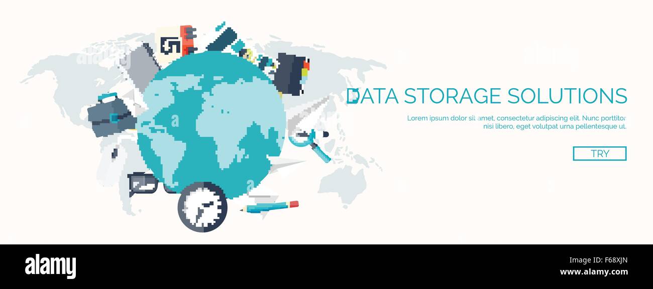 Vector illustration. Flat cloud computing background. Data storage ...