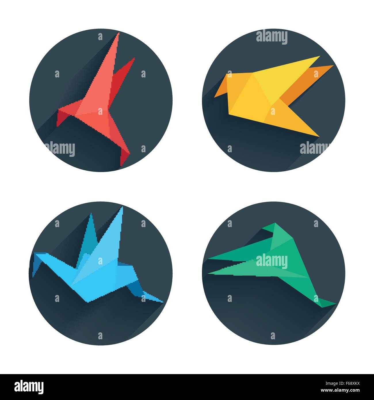 Abstract Rounded Origami Origami flat paper bird on abstract round background with shadow Stock ...