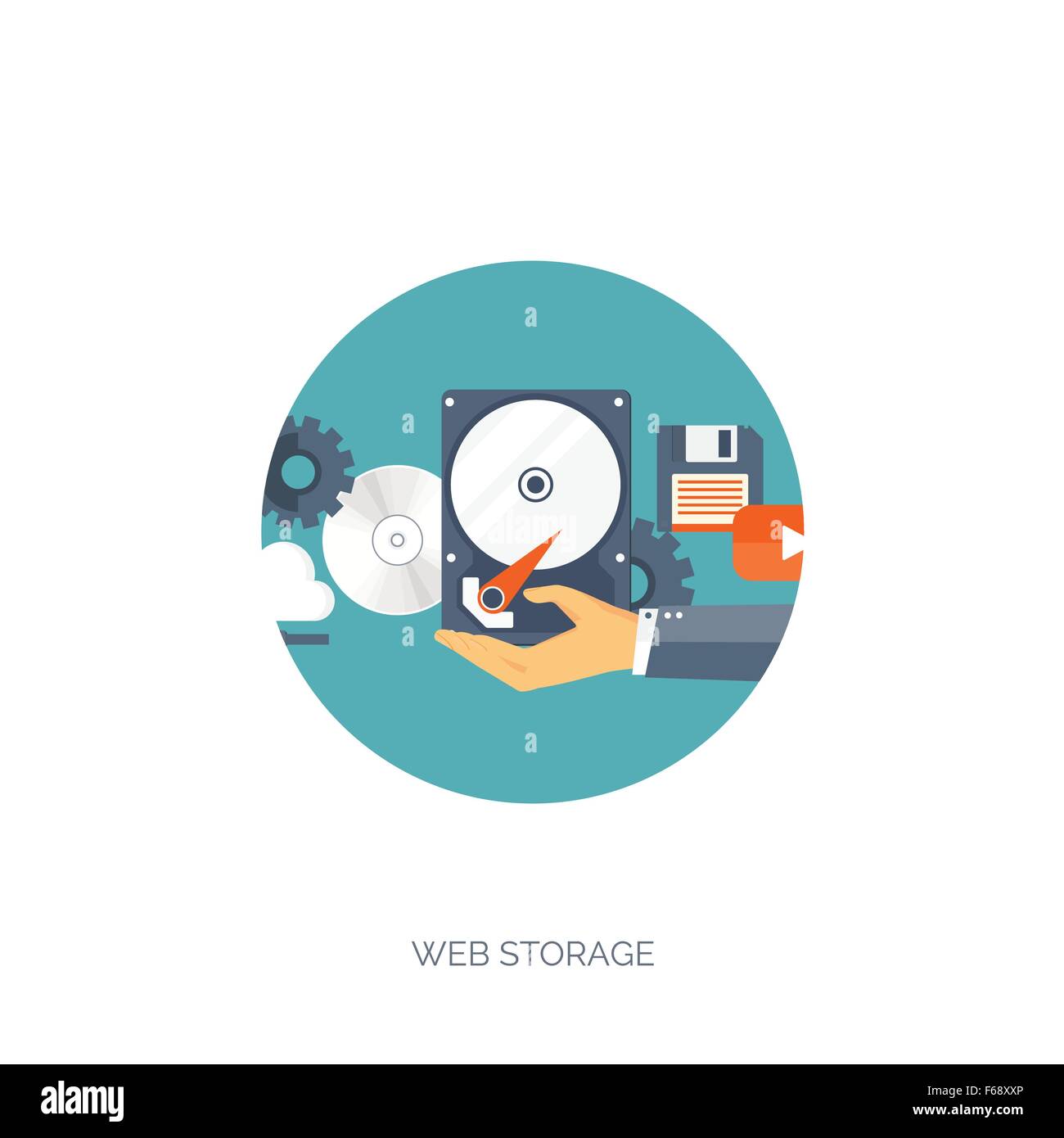 Vector illustration. Flat cloud computing background. Data storage ...
