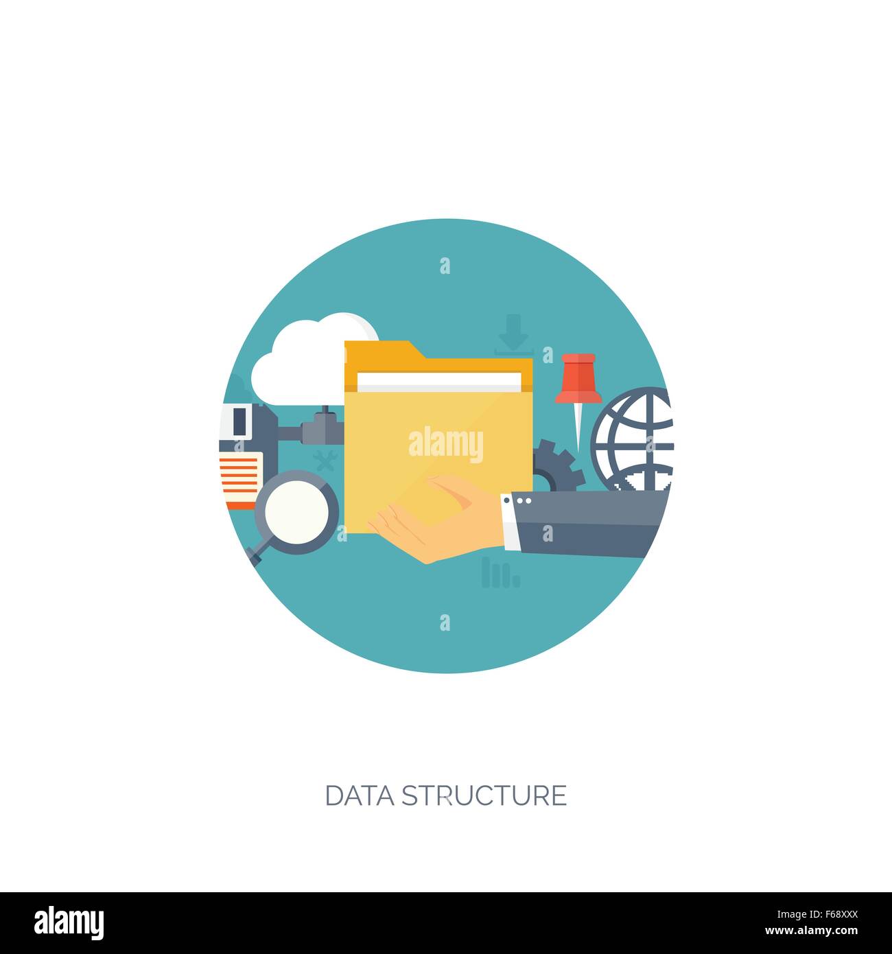 Vector illustration. Flat cloud computing background. Data storage ...