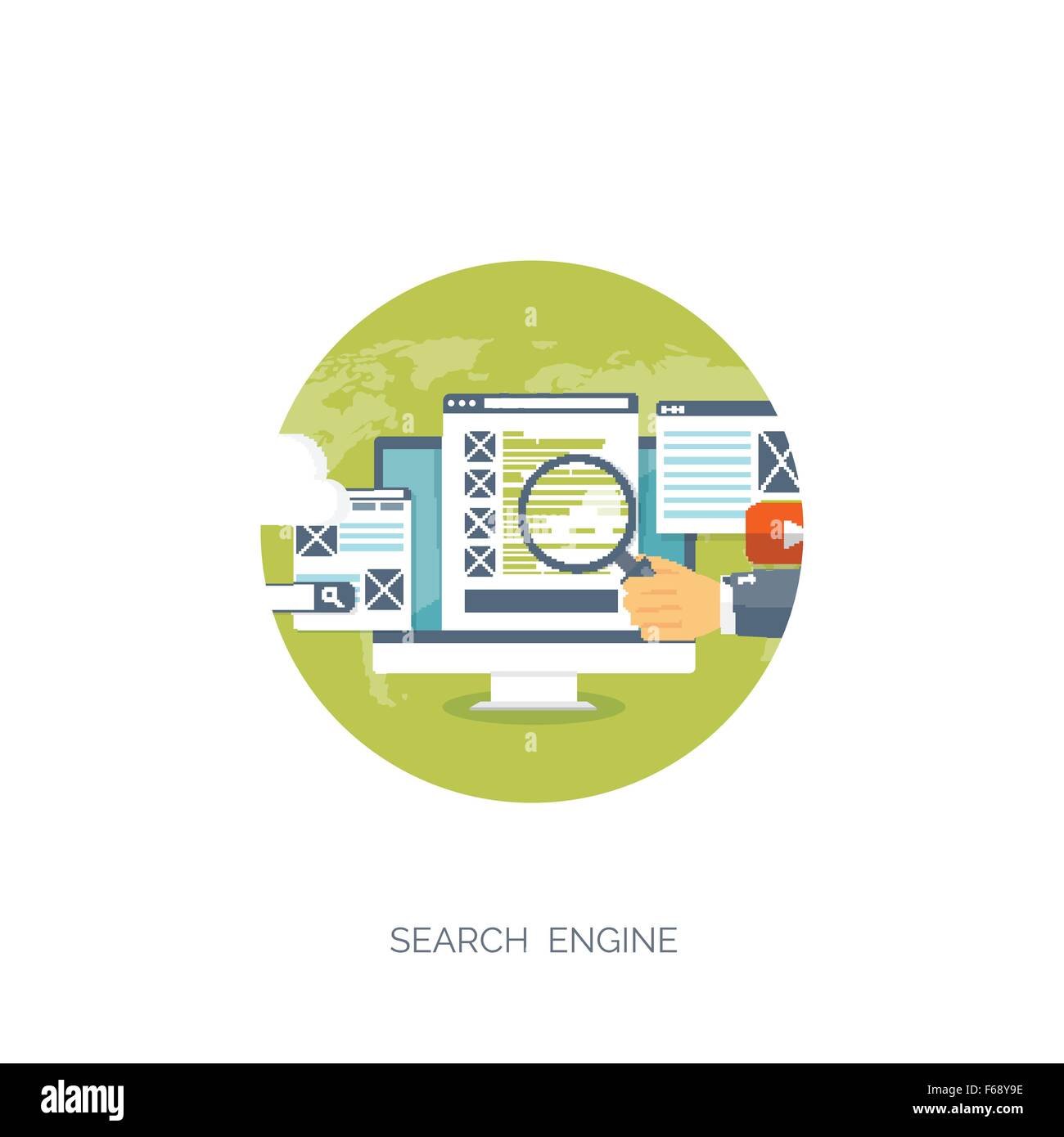 Vector illustration. Flat background. Coding, programming. SEO. Search ...