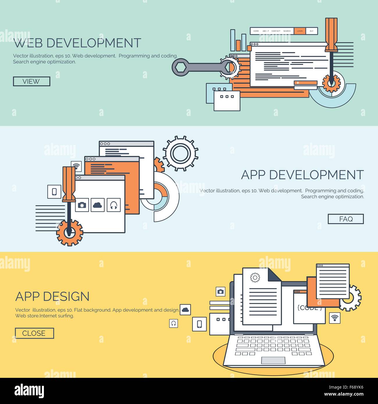 Vector illustration. Flat background. Coding, programming. SEO. Search ... image.