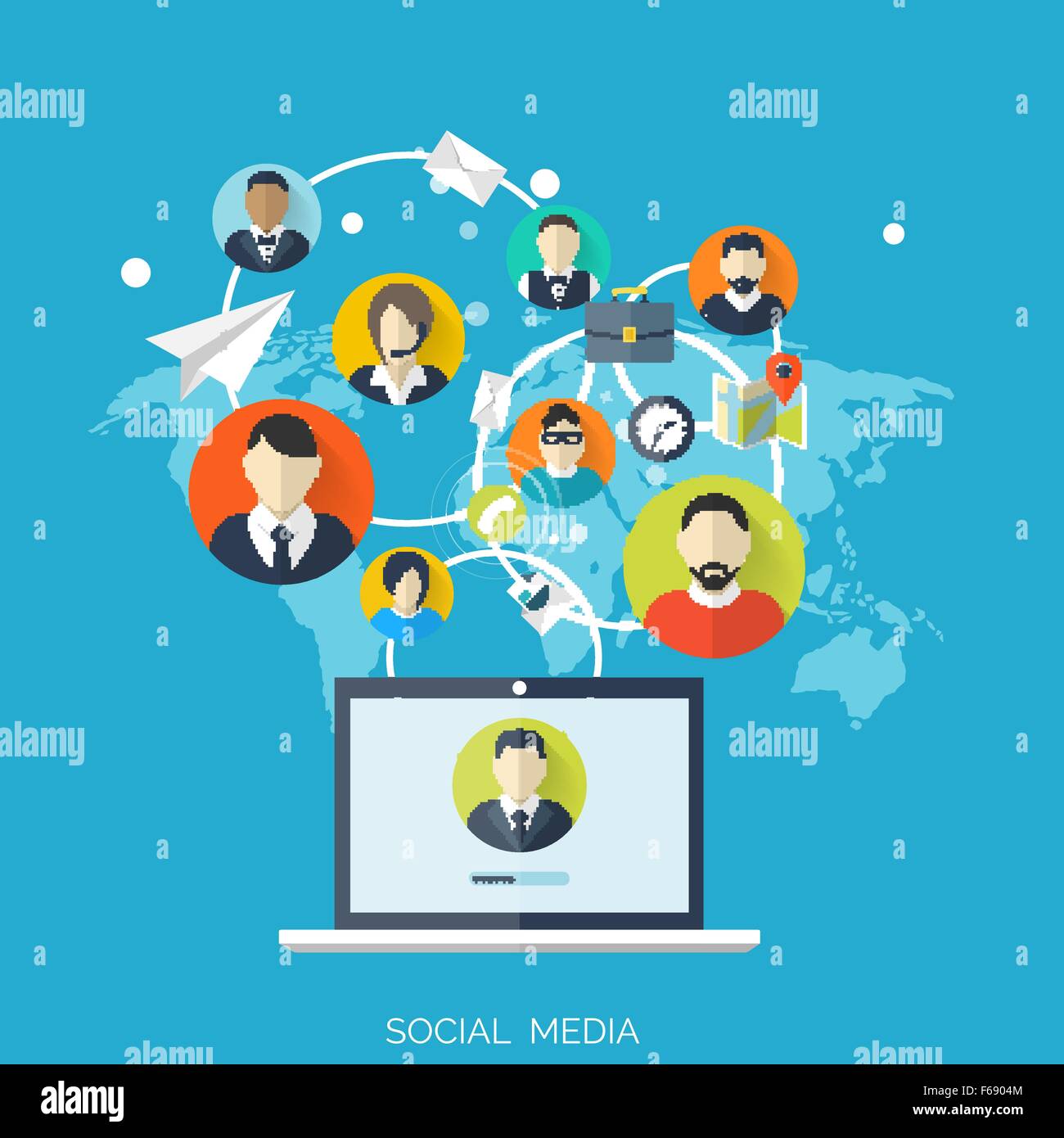 Flat social media and network concept. Business background, global