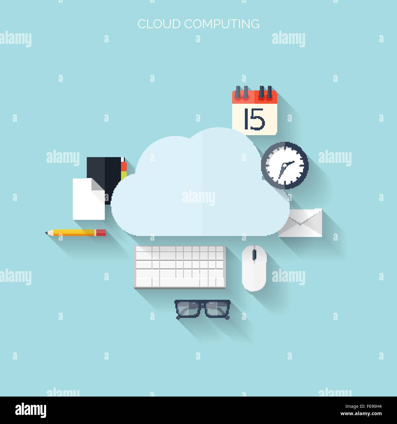 Flat cloud computing and social media background. Data storage network ...