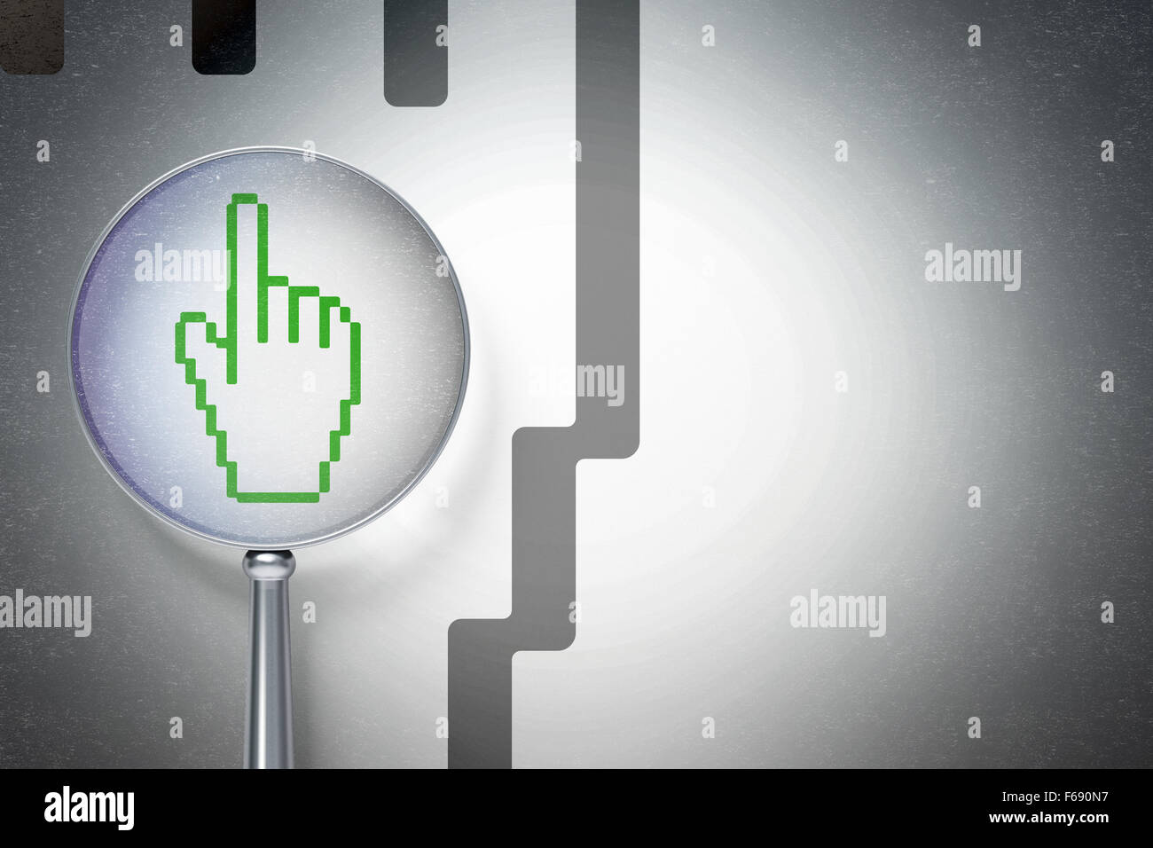 Web design concept: Mouse Cursor with optical glass on digital ...