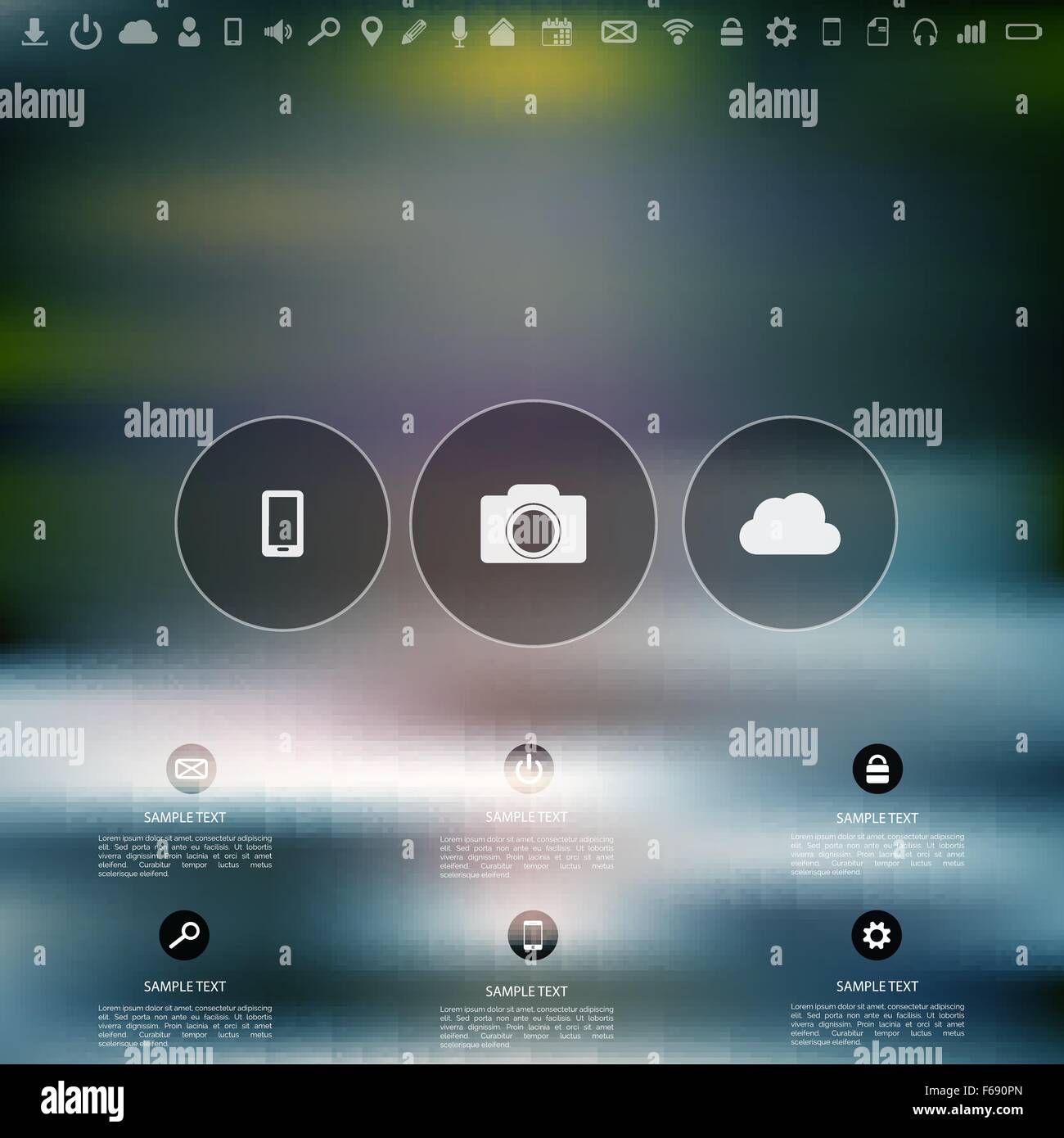 Defocused abstract texture background with web icons. Cloud Computing ...