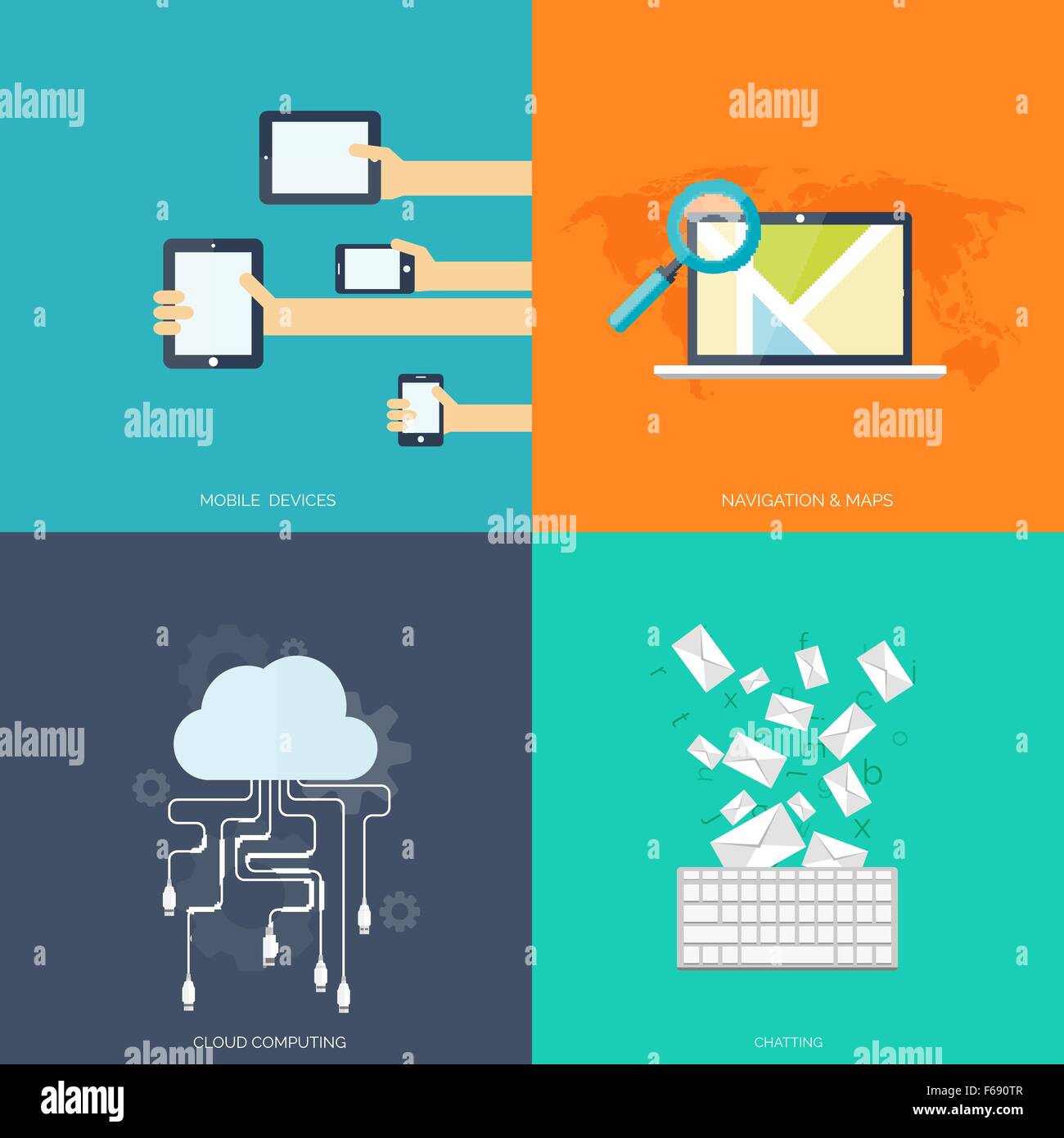 Flat cloud computing and social media background. Data storage network ...