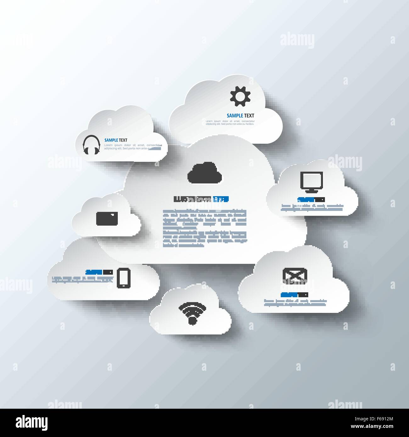 Cloud computing background with web icons. Social network. Mobile app ...