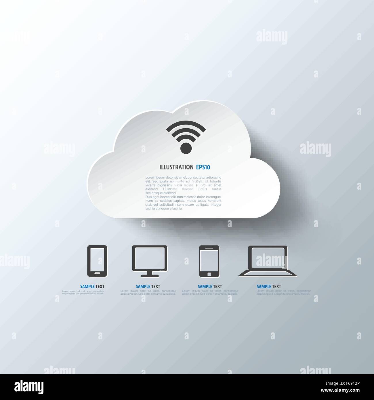 Cloud computing background with web icons. Social network. Mobile app ...