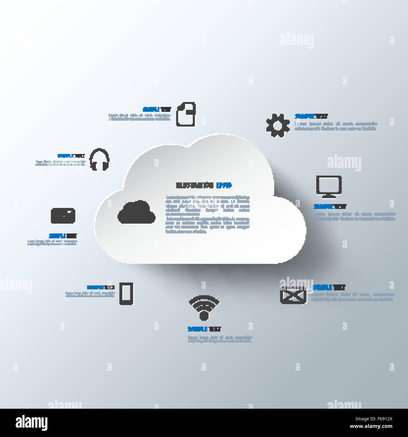 Cloud computing background with web icons. Social network. Mobile app ...
