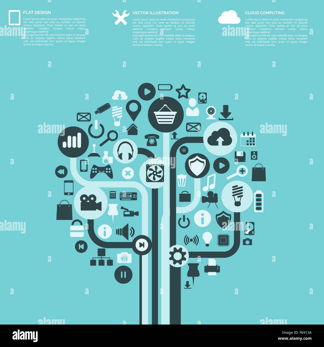 Flat abstract background with web icons. Interface symbols. Cloud ...