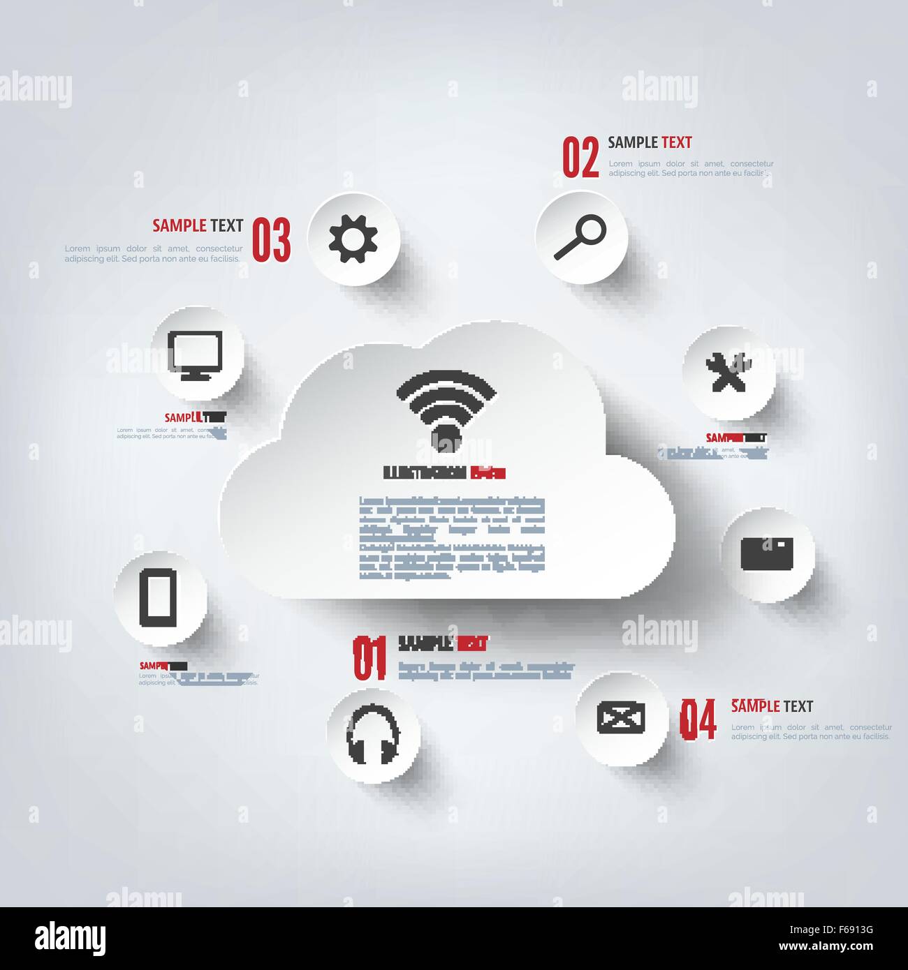 Cloud computing background with web icons. Social network. Mobile app ...