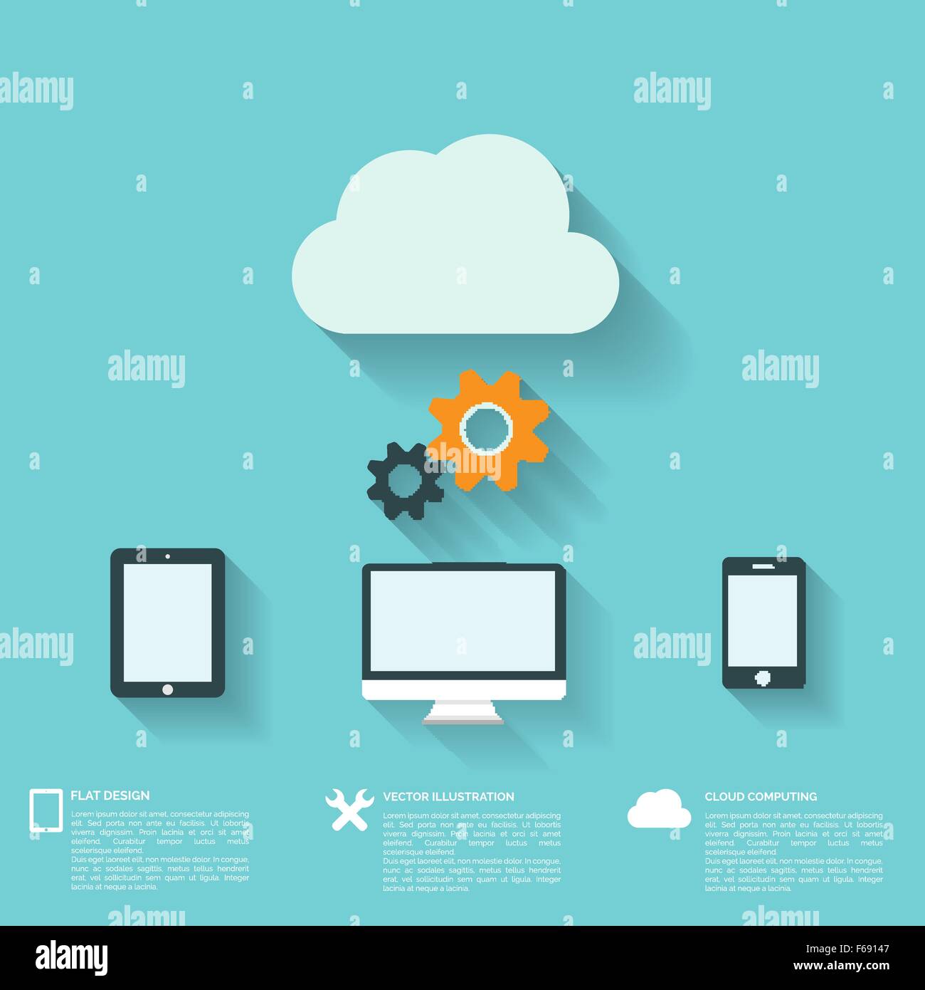 Flat abstract background with web icons. Interface symbols. Cloud ...