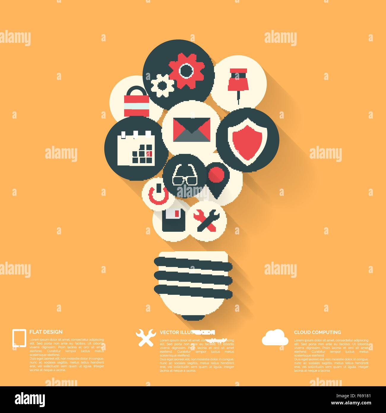 Flat abstract background with web icons. Interface symbols. Cloud ...