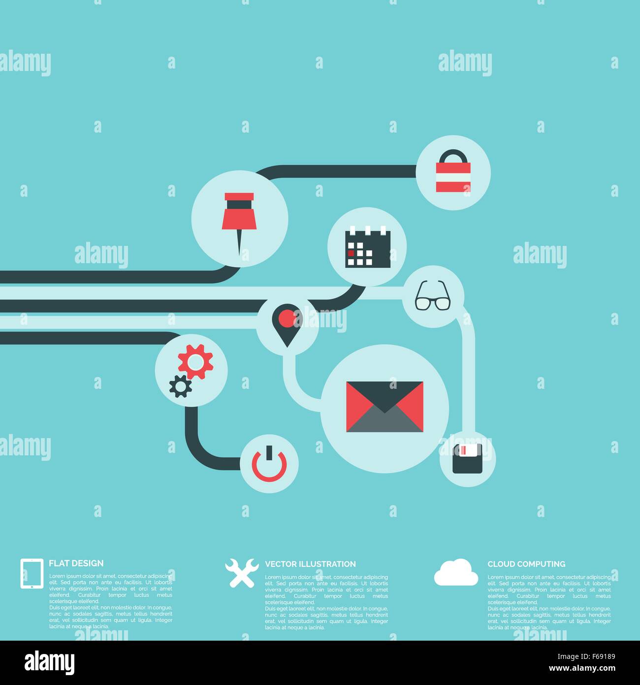 Flat abstract background with web icons. Interface symbols. Cloud ...