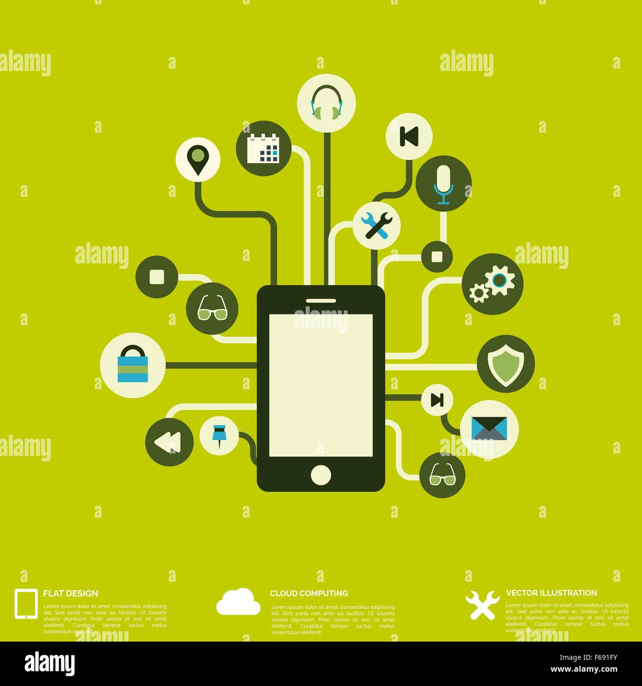 Flat abstract background with web icons. Interface symbols. Cloud ...