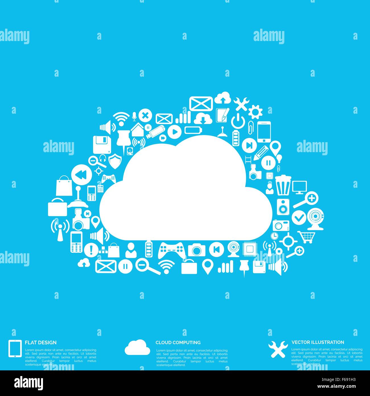 Flat abstract background with web icons. Interface symbols. Cloud ...