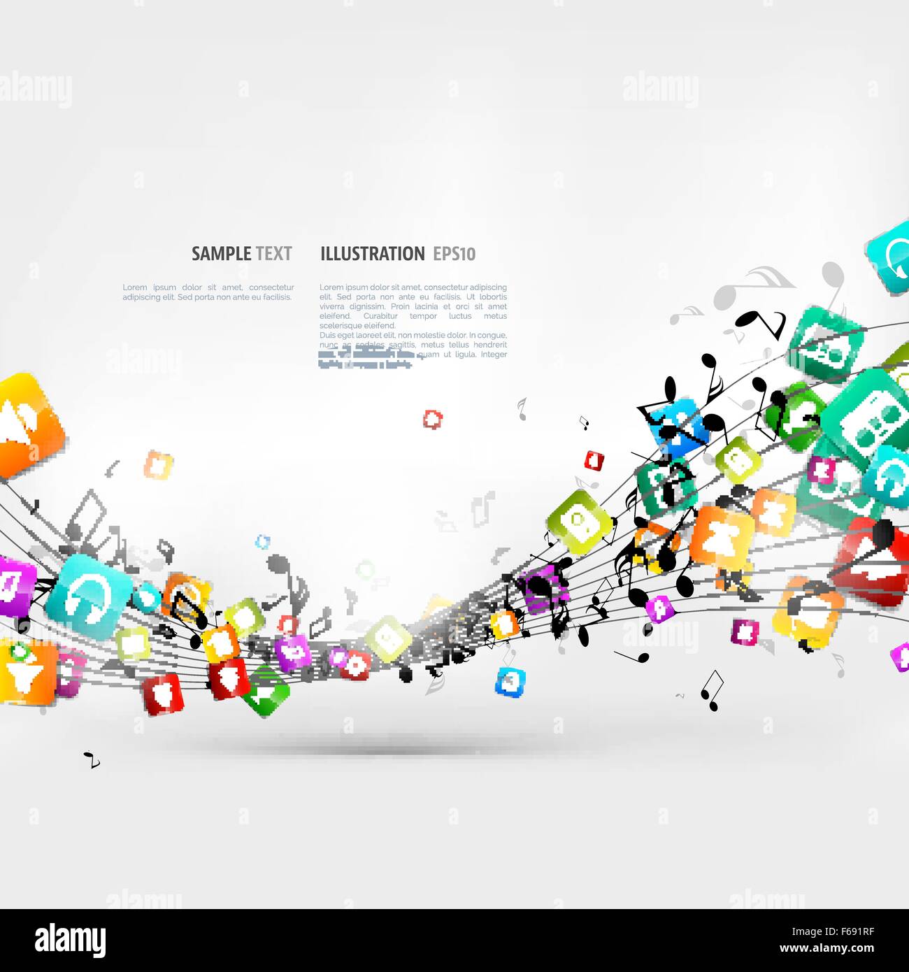 Abstract music background with notes and app icons Stock Vector Image ...