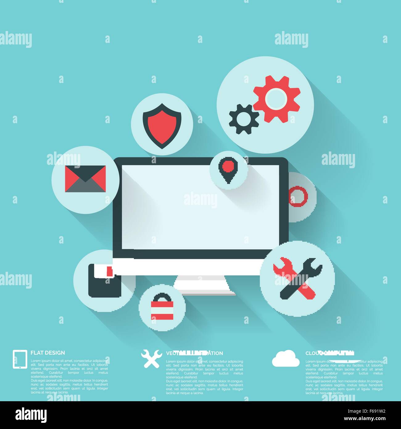 Flat abstract background with web icons. Interface symbols. Cloud ...
