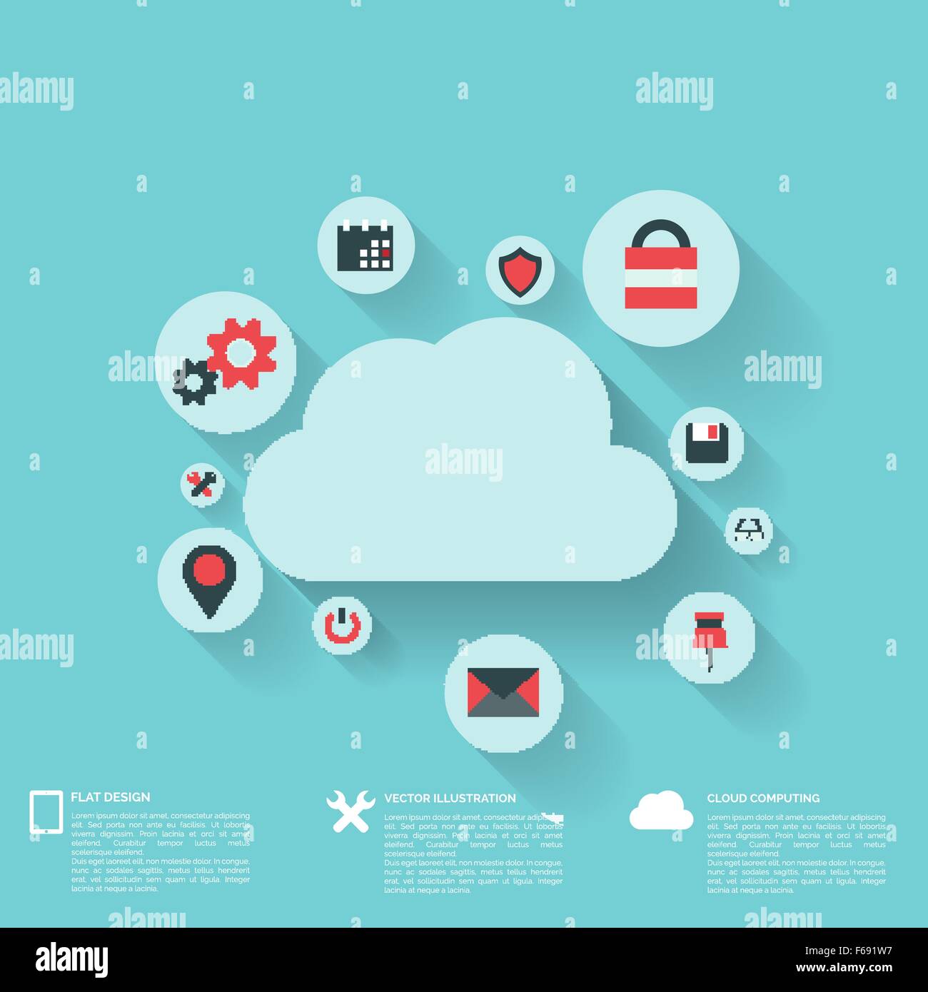 Flat abstract background with web icons. Interface symbols. Cloud ...