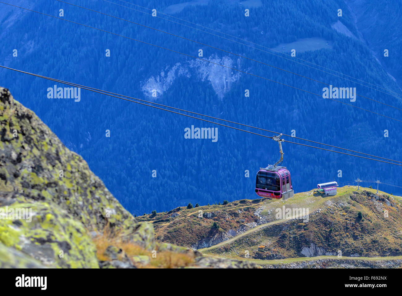 Cable Car at Aletsch Glacier, Switzerland Stock Photo