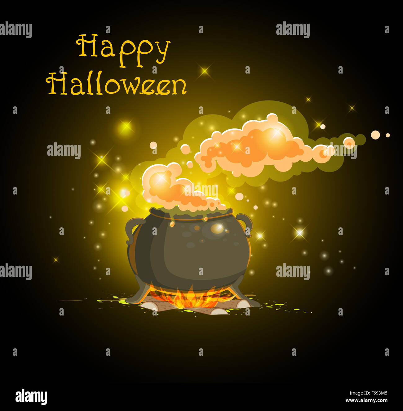 Pot with a magic potion.  Halloween background. Stock Photo