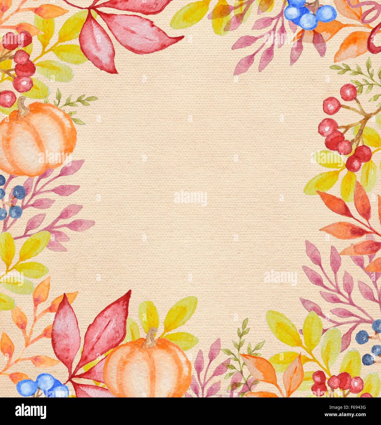Hand drawn watercolor floral frame with autumn leaves Stock Photo - Alamy