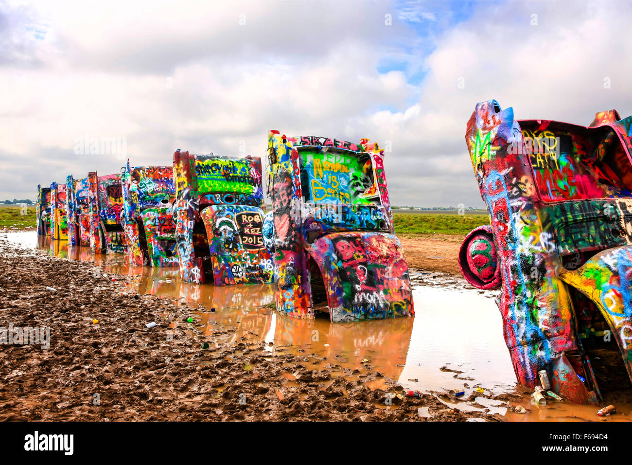 Cadillac Ranch public art sculpture in Amarillo, Texas. Created in 1974