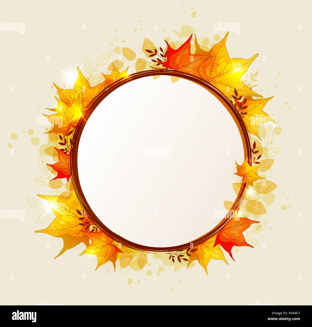 Abstract round autumn banner with red and orange leaves Stock Photo