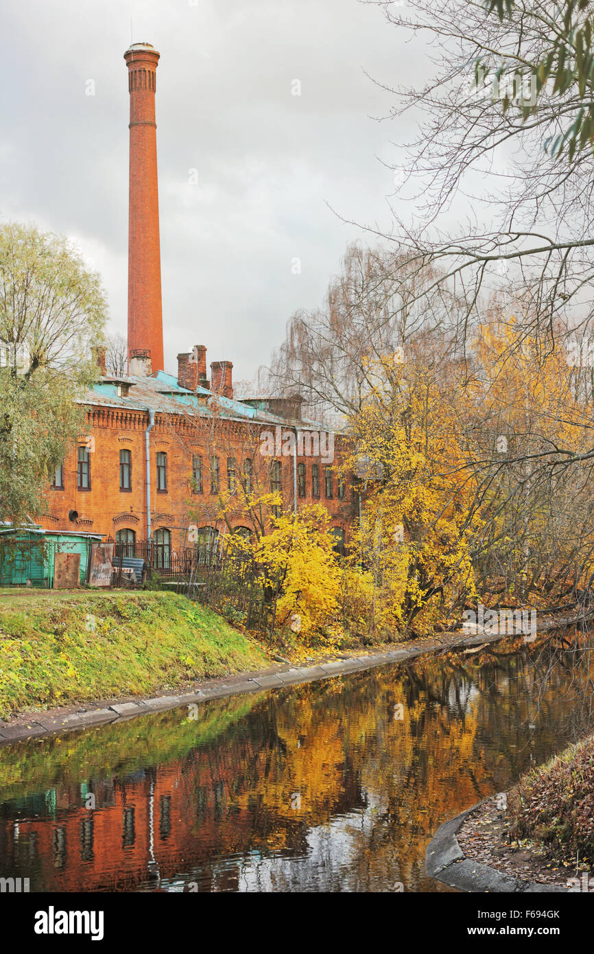 Old brick building with a big chimney in the Alexander Park in St.Petersburg, Russia Stock Photo