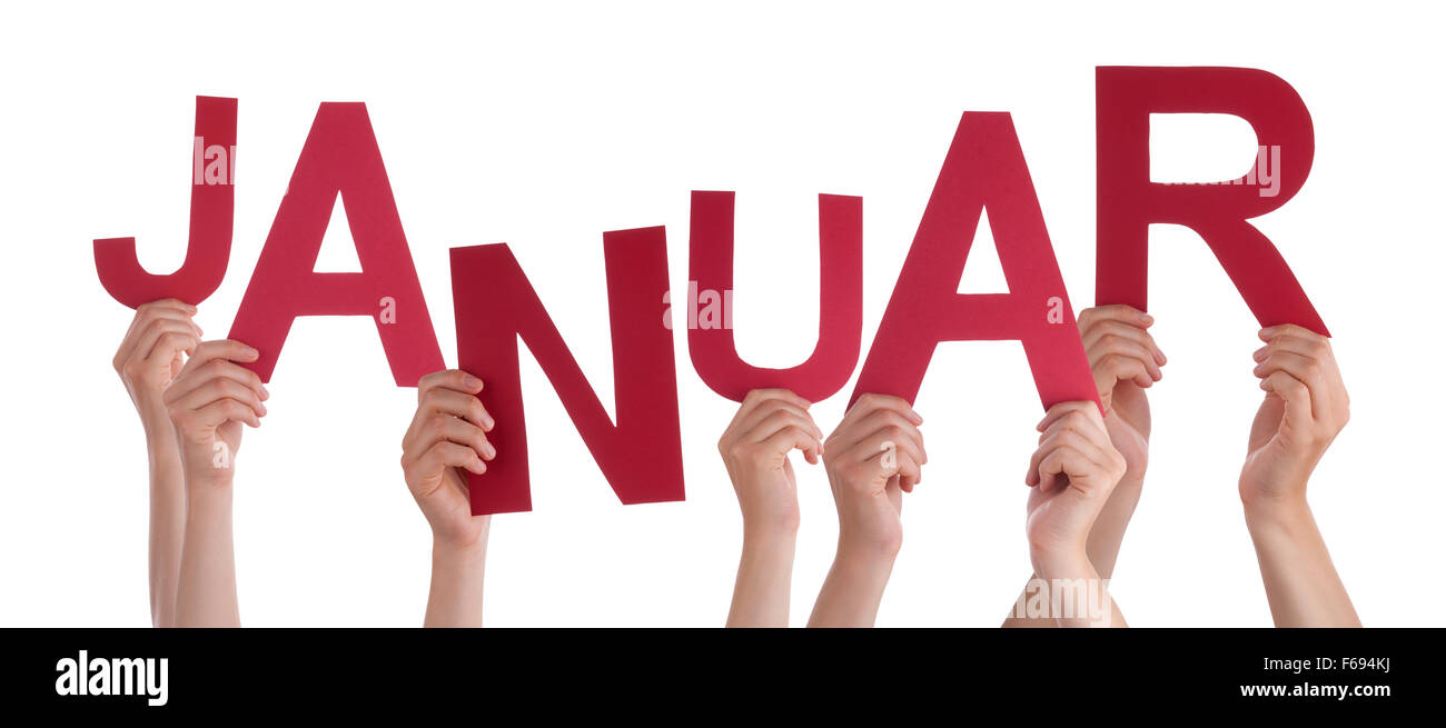 People Holding German Word Januar Means January Stock Photo