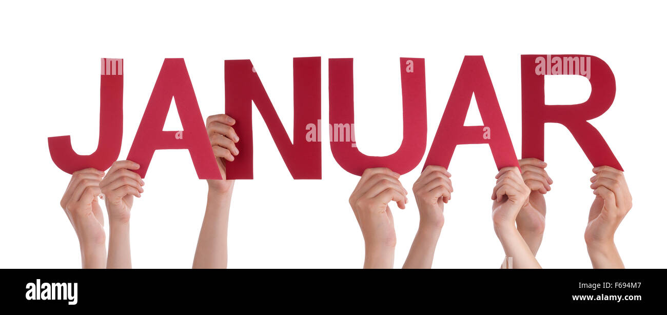 People Holding Straight German Word Januar Means January Stock Photo