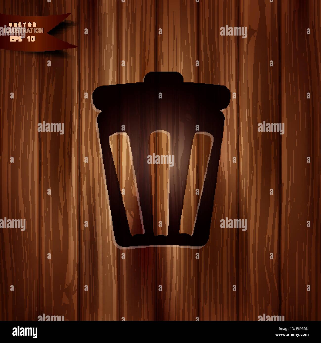 Trash can icon. Recycle symbol. Wooden background Stock Vector