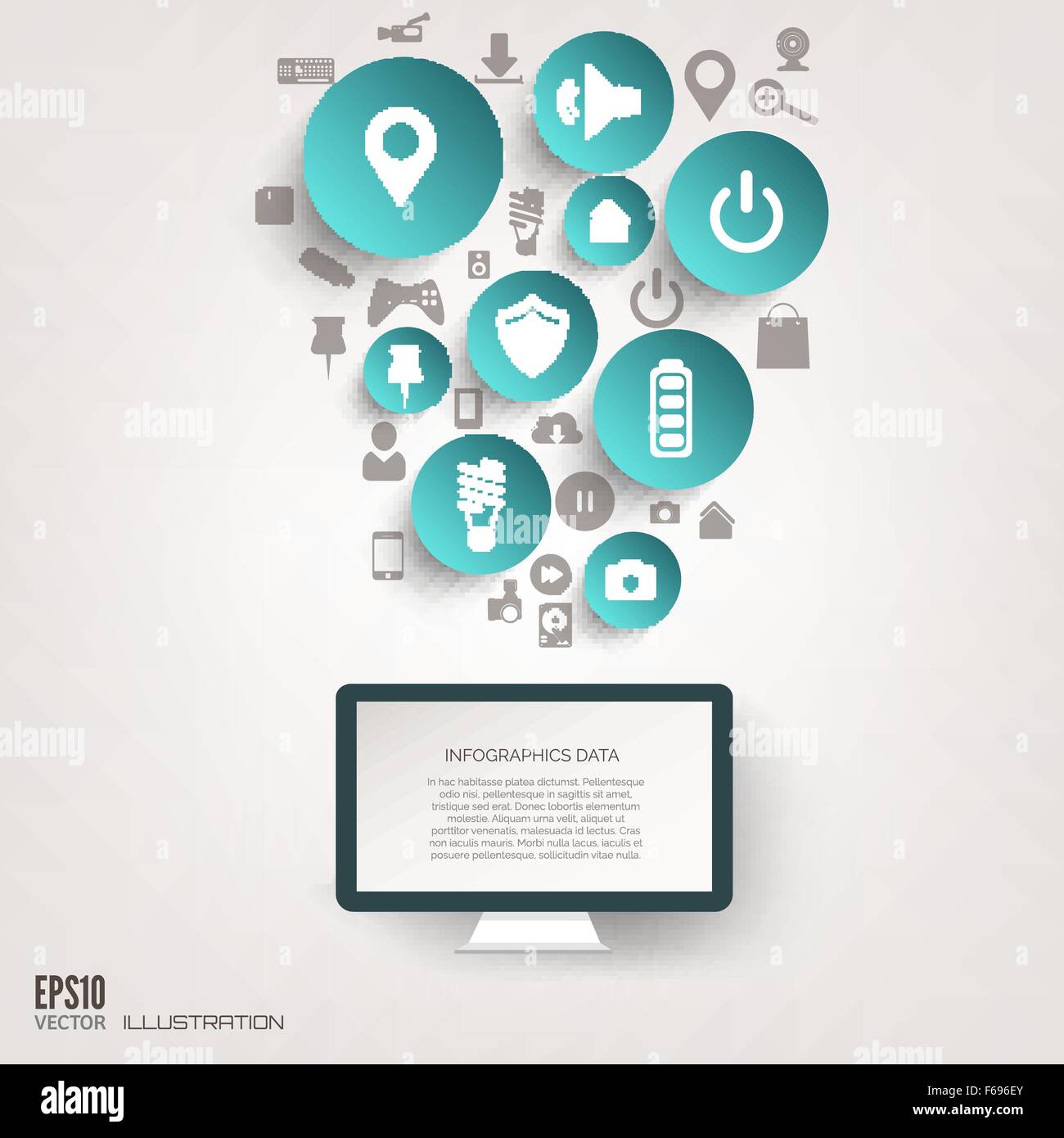 Flat abstract background with web icons. Interface symbols. Cloud ...