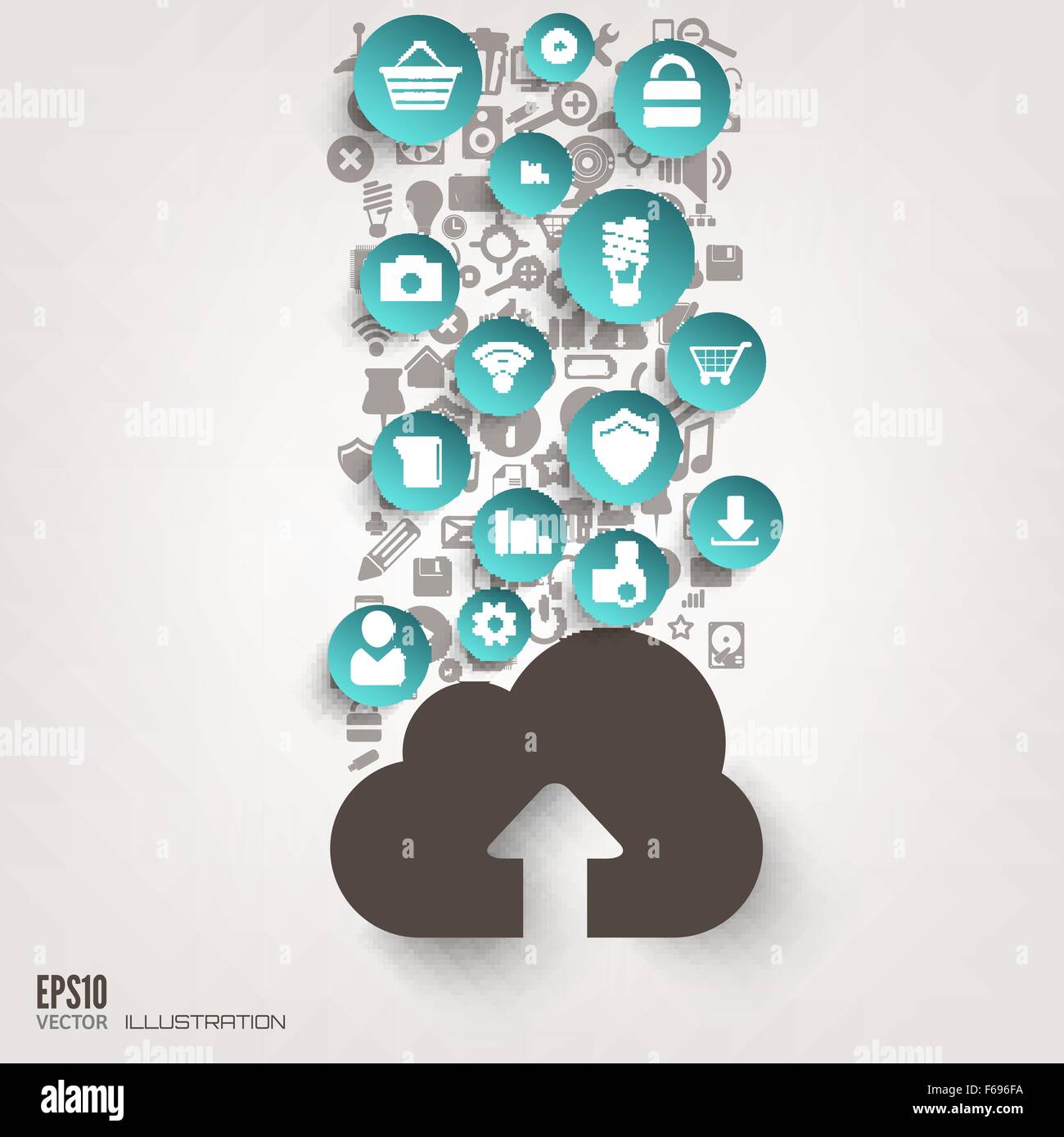 Flat abstract background with web icons. Interface symbols. Cloud ...